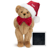 15" Christmas Classic Bear - Standing jointed bear dressed in white red velvet bow tie with red velvet santa hat with white fur trim. Hat is personalized with "Dan" above the fur  - Black image number 4