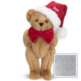 15" Christmas Classic Bear - Standing jointed bear dressed in white red velvet bow tie with red velvet santa hat with white fur trim. Hat is personalized with "Dan" above the fur  - Gray image number 5