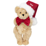 15" Christmas Classic Bear - Standing jointed bear dressed in white red velvet bow tie with red velvet santa hat with white fur trim. Hat is personalized with "Dan" above the fur  - Maple brown fur image number 7