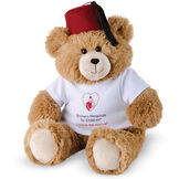 18" Love to the rescueandreg; Bear - Front view of seated fuzzy bear with brown eyes, tan muzzle and foot pads, black nose and smile dressed in a maroon Shriners' hat and white t-shirt with "Shriners Hospital for Kids, Love to the Rescue" logo image number 0