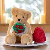 20" World's Softest Bear with Rose Bouquet - 20" seated Golden brown bear presented as a Valentine's Day gift image number 0