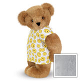 15" Get Well Bear - Three quarter view of standing jointed bear dressed in a white johnny with yellow happy faces - Gray image number 6