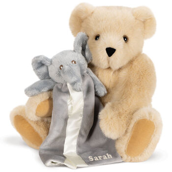 15" Cuddle Buddies Gift Set with Elephant Blanket - 15" jointed seated bear with gray elephant blanket - Buttercream