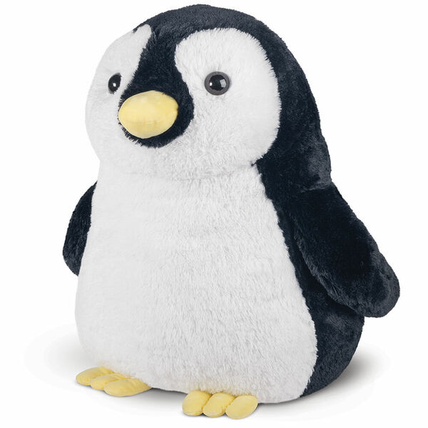 28" Cuddle Penguin - 3/4 view of black and white penguin with yellow beak and feet with a model