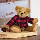 15" Vermont Flannel Bear, Buffalo Plaid - Front view of 15" seated bear with button down Vermont Flannel shirt in a decorative setting image number 2