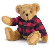 15" Vermont Flannel Bear, Buffalo Plaid - Front view of 15" seated bear with button down Vermont Flannel shirt. image number 0