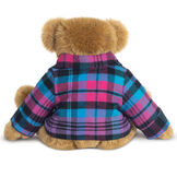 15" Vermont Flannel Bear, Tropic Plaid - Back view of 15" seated bear with button down Vermont Flannel shirt. image number 3